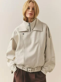 Nothing Ordinary Faux Leather Funnel Collared Biker Jacket^Women Coats & Jackets|Coats & Jackets