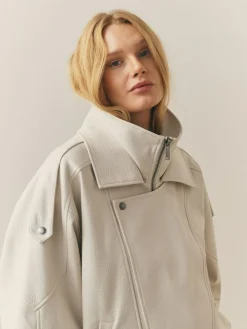 Nothing Ordinary Faux Leather Funnel Collared Biker Jacket^Women Coats & Jackets|Coats & Jackets