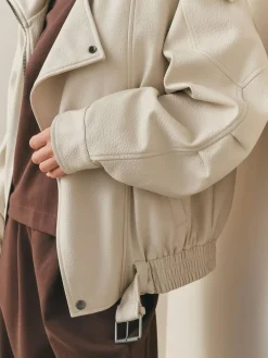 Nothing Ordinary Faux Leather Funnel Collared Biker Jacket^Women Coats & Jackets|Coats & Jackets