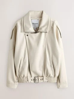 Nothing Ordinary Faux Leather Funnel Collared Biker Jacket^Women Coats & Jackets|Coats & Jackets