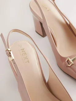 New Next Extra Wide Fit Hardware Slingback Block Heels Nude Pink