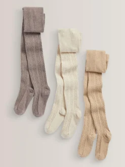 Next Regular Length Cotton Rich Cable Tights 3 Pack^ Socks & Tights|Socks & Tights
