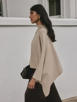 Hot Next Fine Knit Cape Poncho Oatmeal
