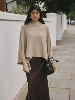 Hot Next Fine Knit Cape Poncho Oatmeal