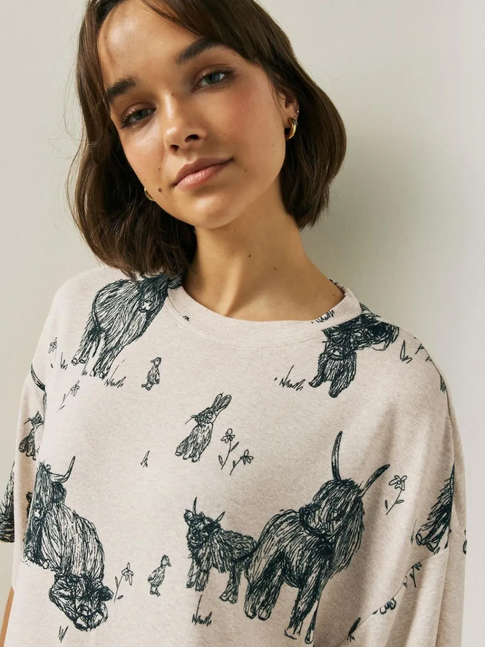 Next Oatmeal Hamish The Highland Cow Cosy Nightie^Women All Night & Lounge|Nightwear