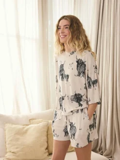 Next Oatmeal Hamish The Highland Cow Cosy Short Pyjamas Set^Women Pyjamas|All Night & Lounge