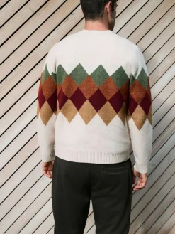 Next Oatmeal Multi Relaxed Fit Argyle Cardigan with Wool^ Knitwear|Knitwear