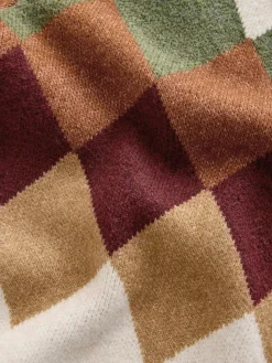 Next Oatmeal Multi Relaxed Fit Argyle Cardigan with Wool^ Knitwear|Knitwear