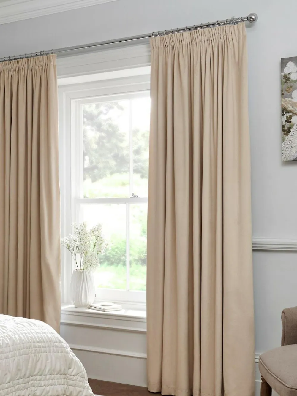Next Oatmeal Natural Matte Velvet Pencil Pleat Blackout/Thermal Curtains^ Curtains & Blinds