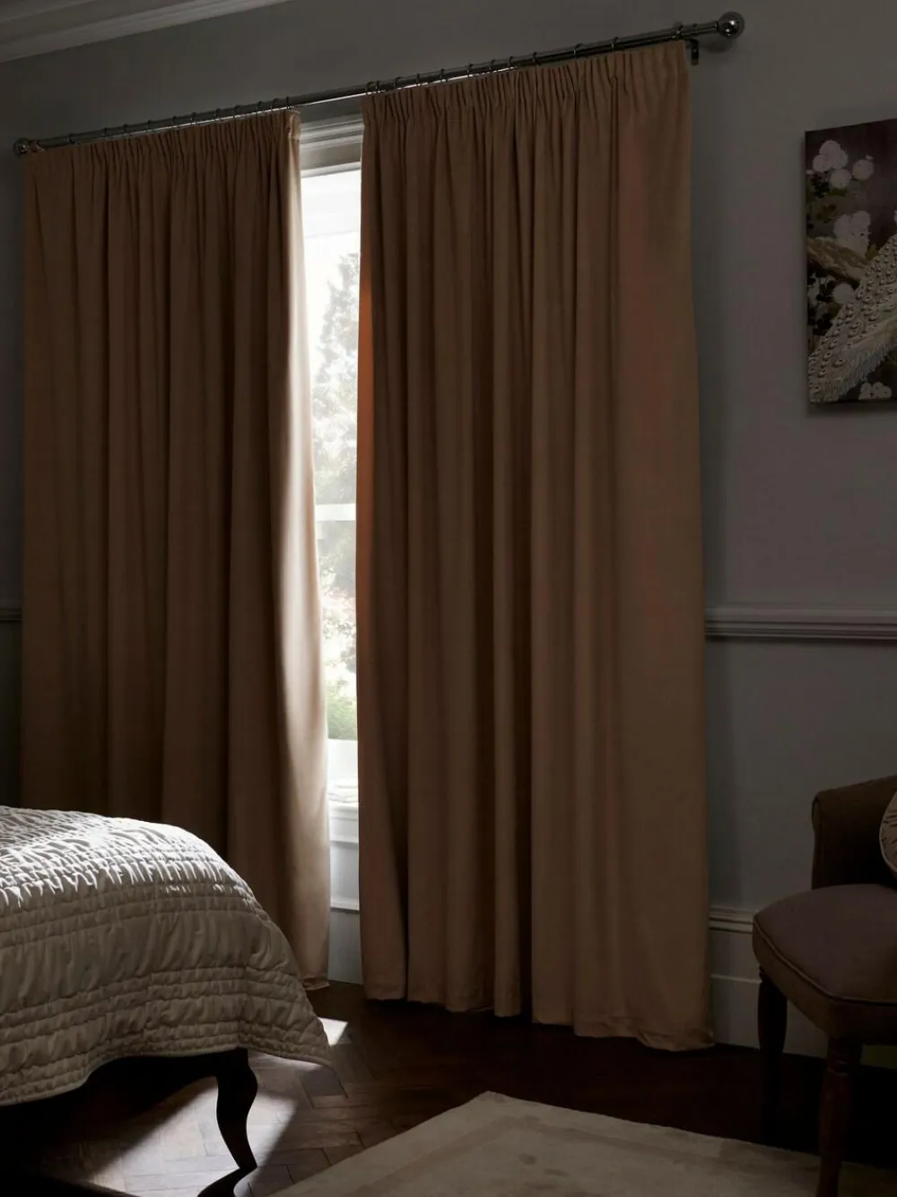 Next Oatmeal Natural Matte Velvet Pencil Pleat Blackout/Thermal Curtains^ Curtains & Blinds