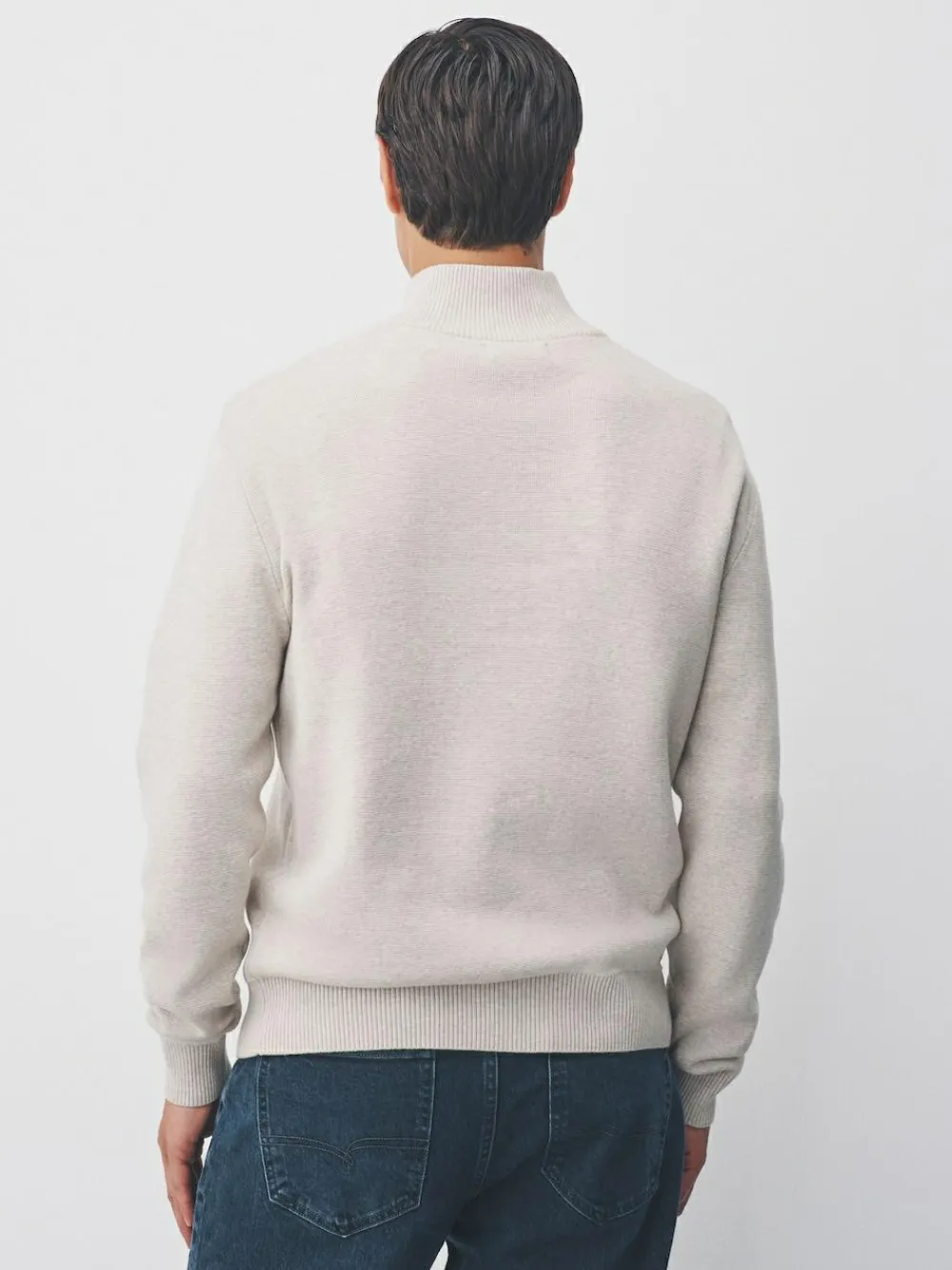 Sale Next Oatmeal Plain N.Premium Regular Fit 100% Cotton Premium Quarter Zip Jumper