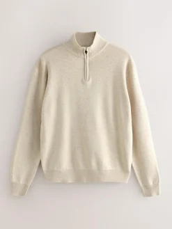 Sale Next Oatmeal Plain N.Premium Regular Fit 100% Cotton Premium Quarter Zip Jumper