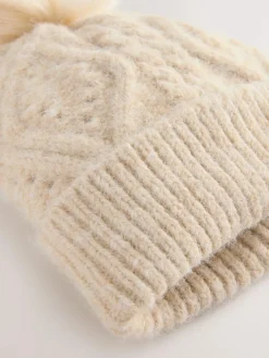 Next Oatmeal Pointelle Knit Pom Hat^Women Hats|Hats, Gloves & Scarves