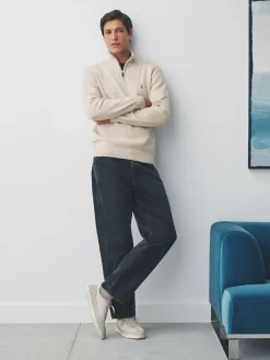 Next Stag Logo N.Premium Regular Fit 100% Cotton Premium Quarter Zip Jumper^ Knitwear|Knitwear