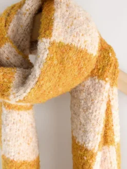 Next Ochre Yellow Checkerboard Boucle Knitted Heavweight Scarf^Women Hats, Gloves & Scarves|Hats, Gloves & Scarves