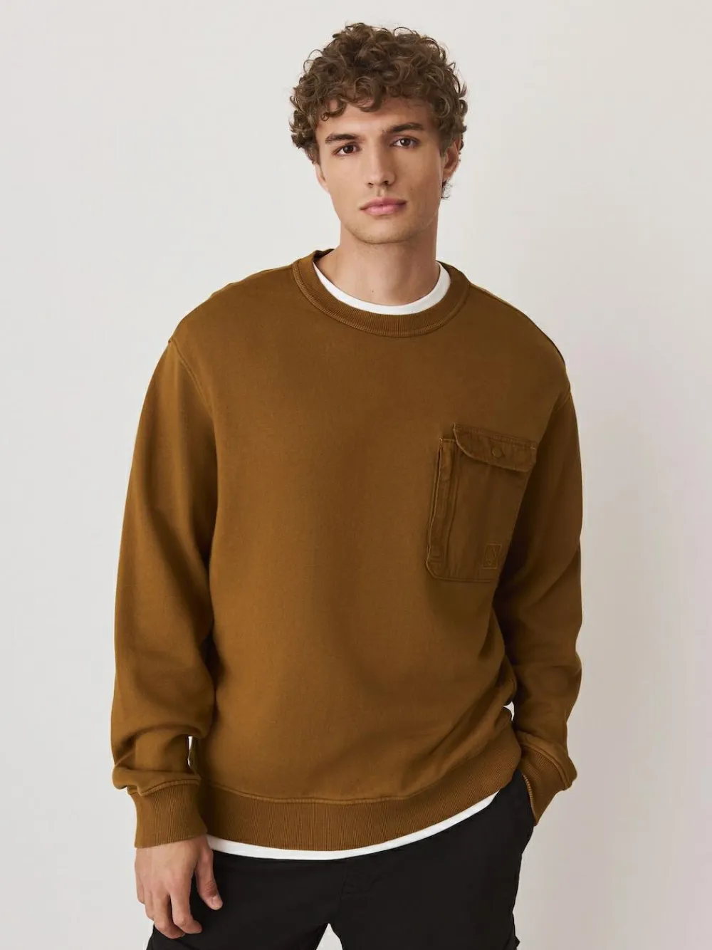 Hot Next Garment Washed Utility Crew Neck Sweatshirt Ochre Yellow