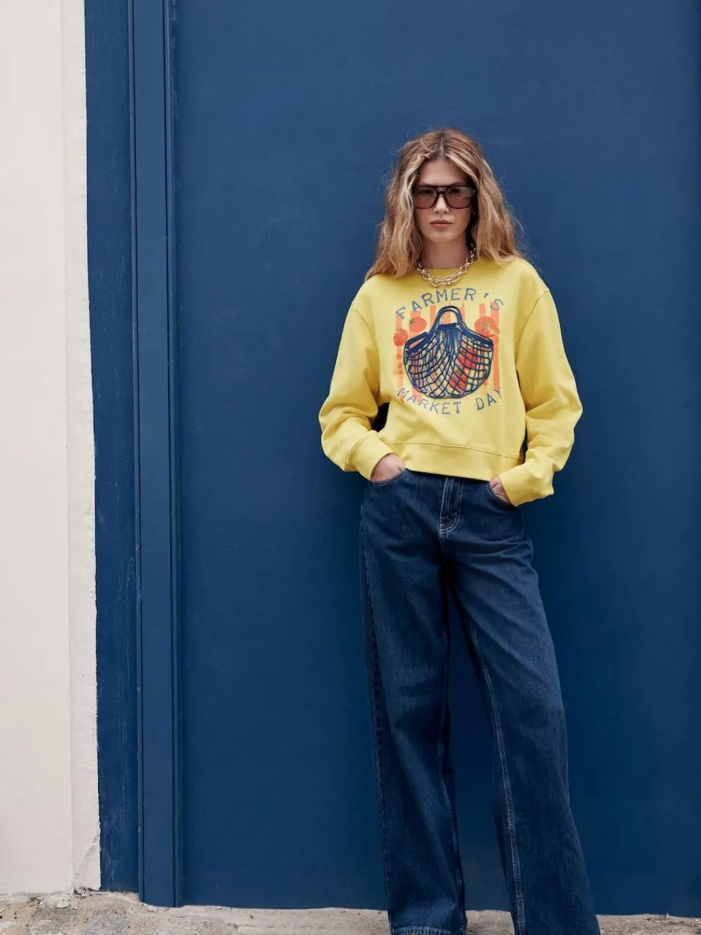 Sale Next Ochre Yellow Graphic Farmers Market Crew Neck Sweatshirt