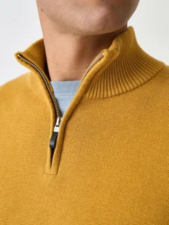 Clearance Next Ochre Yellow Plain N.Premium Regular Fit 100% Cotton Premium Quarter Zip Jumper