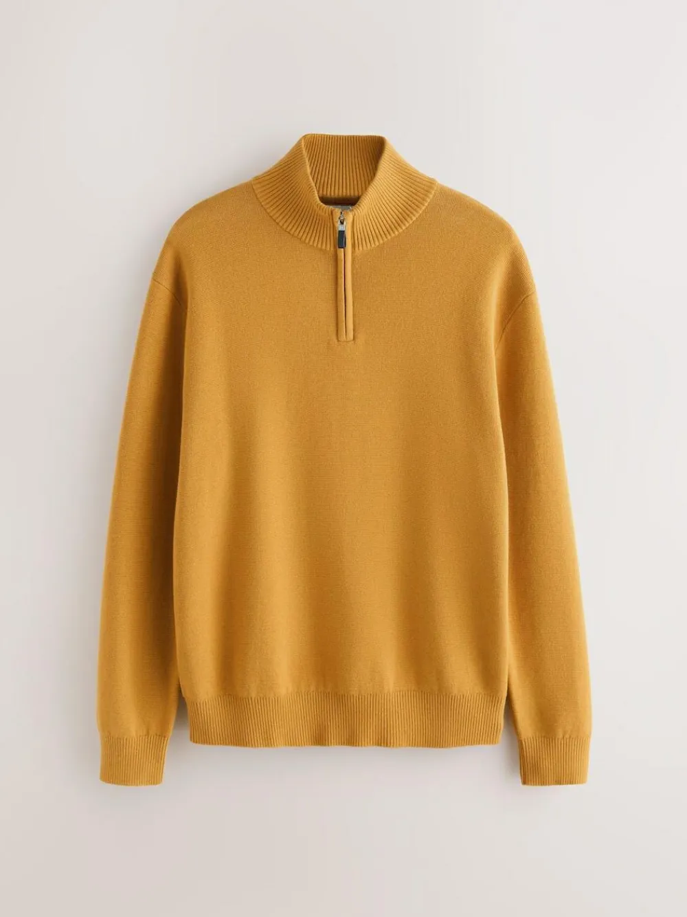 Clearance Next Ochre Yellow Plain N.Premium Regular Fit 100% Cotton Premium Quarter Zip Jumper