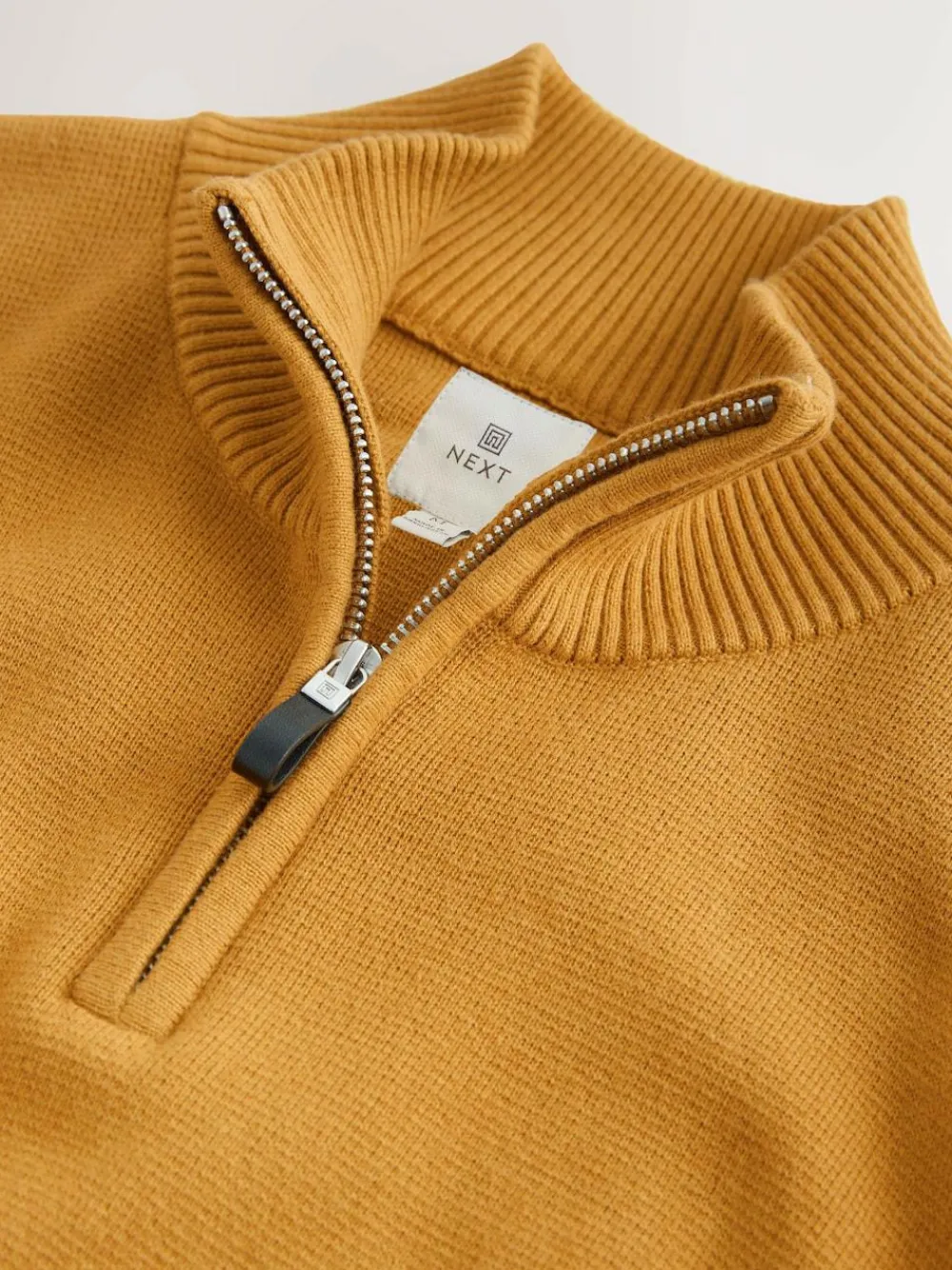 Clearance Next Ochre Yellow Plain N.Premium Regular Fit 100% Cotton Premium Quarter Zip Jumper