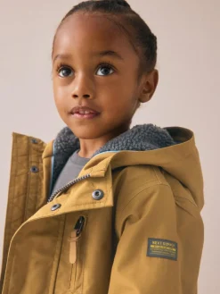New Next Ochre Yellow Waterproof Borg Lined Parka Coat (3mths-7yrs)
