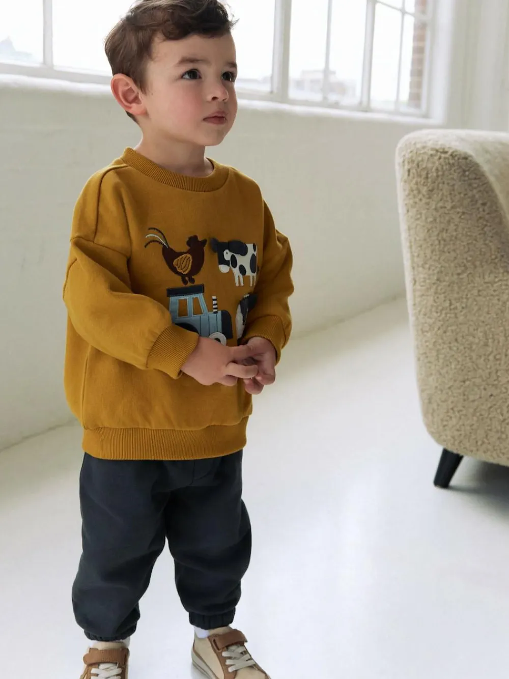 Next Ochre Yellow/Charcoal Farm Single Sweatshirt and Joggers Set (3mths-7yrs)^BOY Baby Boys|Baby Boys