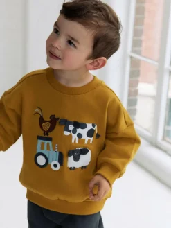 Next Ochre Yellow/Charcoal Farm Single Sweatshirt and Joggers Set (3mths-7yrs)^BOY Baby Boys|Baby Boys