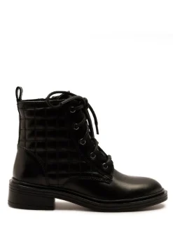 Hot Off The Hook Black Sophia Leather Quilted Ankle Lace-Up Boots
