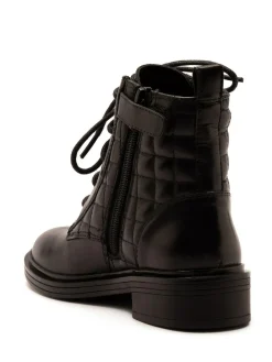 Hot Off The Hook Black Sophia Leather Quilted Ankle Lace-Up Boots