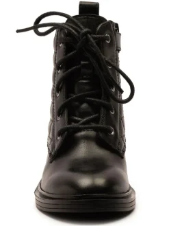 Hot Off The Hook Black Sophia Leather Quilted Ankle Lace-Up Boots