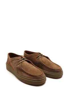 Discount Off The Hook Els Suede Leather Casual Lace-Up Boat Shoes Brown