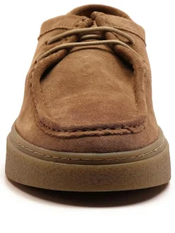 Discount Off The Hook Els Suede Leather Casual Lace-Up Boat Shoes Brown