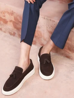 Best Off The Hook Rory Suede Tassel Loafers with Flat Sole Brown