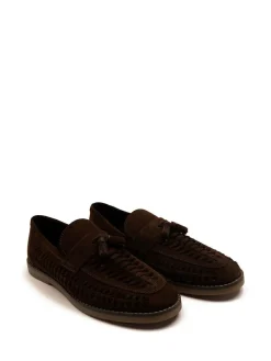 Off The Hook Tiger Tassel Suede Leather Slip-On Loafers with Woven Detail^ Shoes