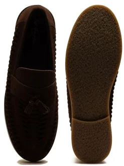 Off The Hook Tiger Tassel Suede Leather Slip-On Loafers with Woven Detail^ Shoes