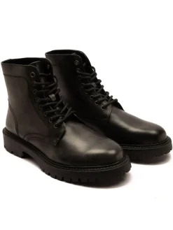 Discount Off The Hook Grey Donnie Leather Lace-Up Combat Ankle Boots