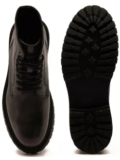 Discount Off The Hook Grey Donnie Leather Lace-Up Combat Ankle Boots