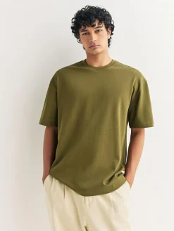 Next Olive Green /Ice Grey/Orange Rust Relaxed Fit Heavyweight T-Shirts 3 Pack^ Tops & T-Shirts