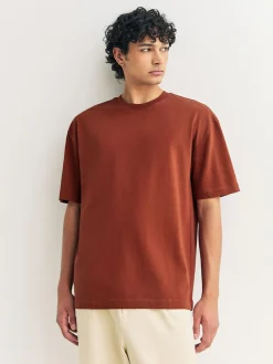 Next Olive Green /Ice Grey/Orange Rust Relaxed Fit Heavyweight T-Shirts 3 Pack^ Tops & T-Shirts