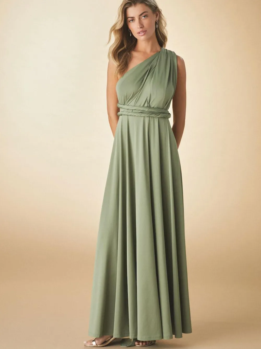 Sale Next Jersey Multiway Wedding Guest Bridesmaid Maxi Dress Olive Green