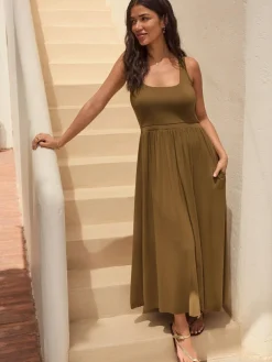 Sale Next Jersey Waisted Summer Dress Olive Green