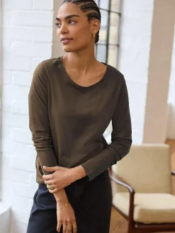 Discount Next Olive Green Long Sleeve Crew Neck T-Shirt