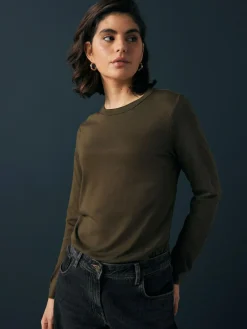 Discount Next Olive Green Long Sleeve Crew Neck T-Shirt