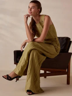 Sale Next Olive Green N. Premium Linen Rich Shell Top