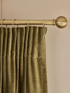 Online Next Olive Green Plush Chenille Pencil Pleat Lined Curtains