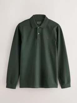 Next Olive Green Regular Fit Long Sleeve Pique Polo Shirt^ Tops & T-Shirts