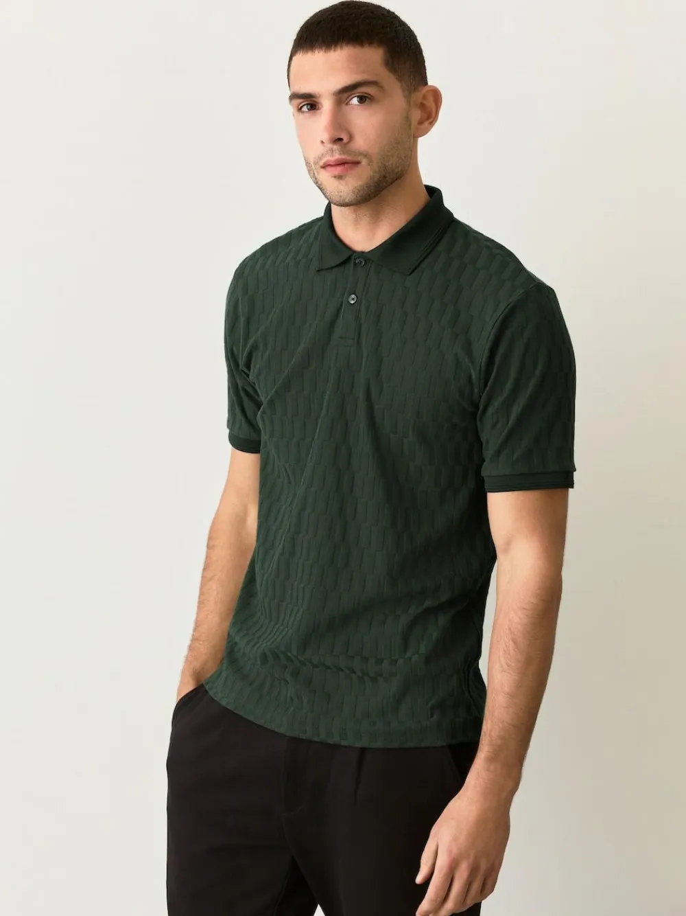 Sale Next Olive Green Regular Fit N.Premium Smart Jaquard Polo Shirt