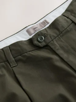 New Next Regular Tapered Fit Single Pleated Stretch Chinos Trousers Olive Green