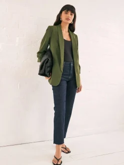 Next Olive Green Relaxed Ruched Sleeve Blazer