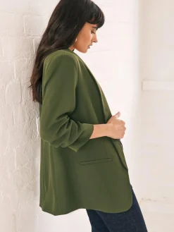 Next Olive Green Relaxed Ruched Sleeve Blazer